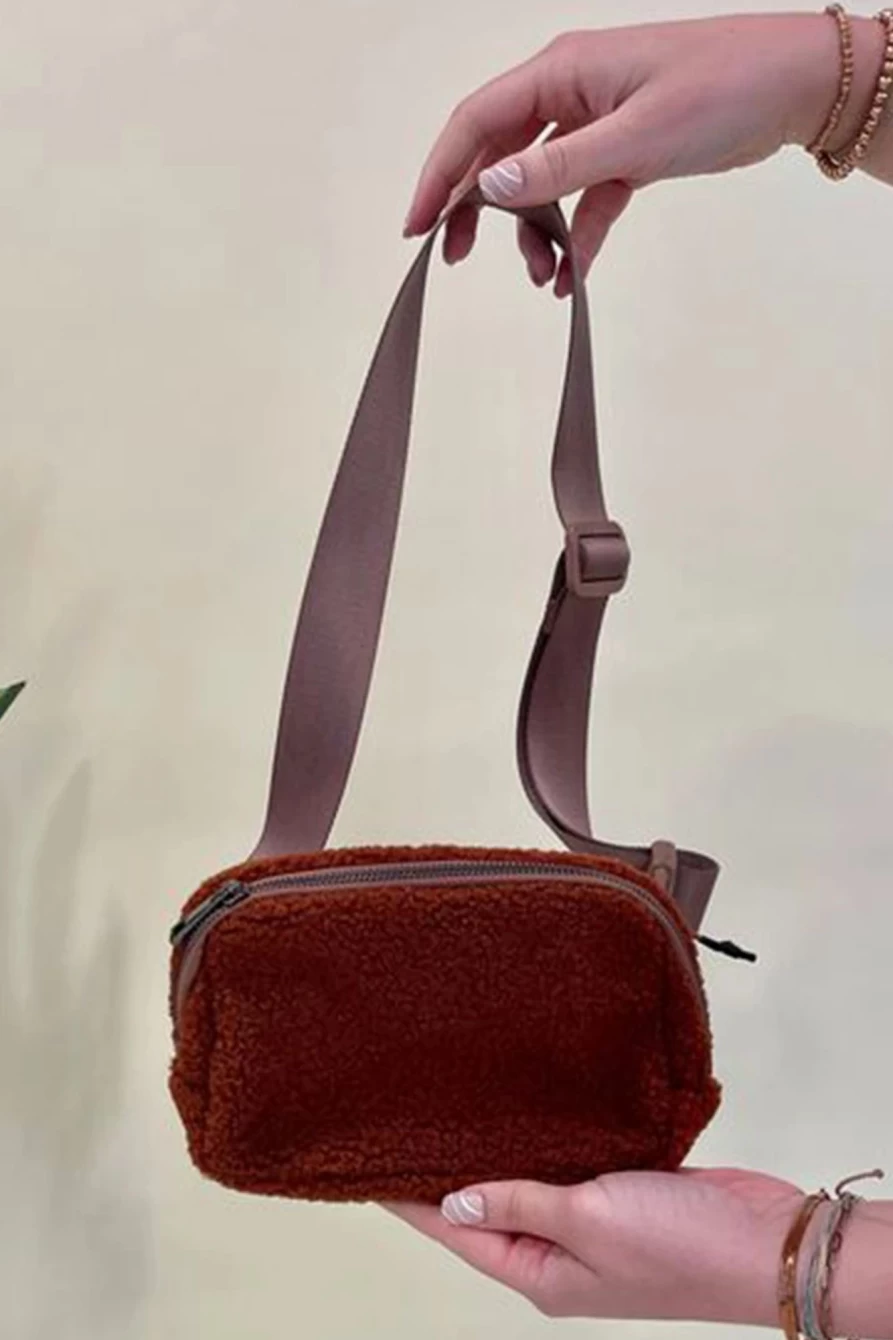 "Shewin Women's Brown Sherpa Adjustable Crossbody Bag with Strap"