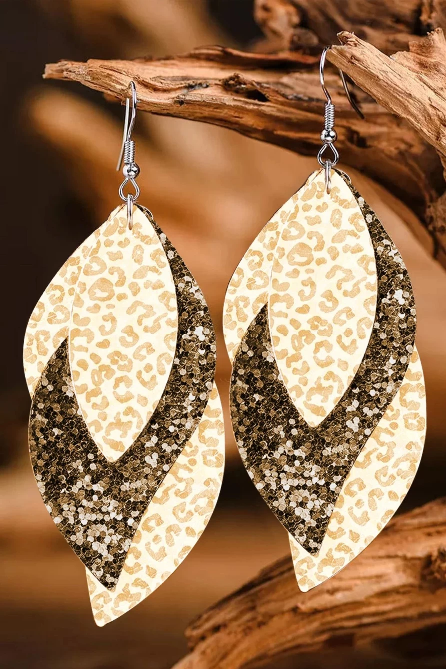 Shewin Leopard Sequin Leafy Layered Hook Earrings for Women