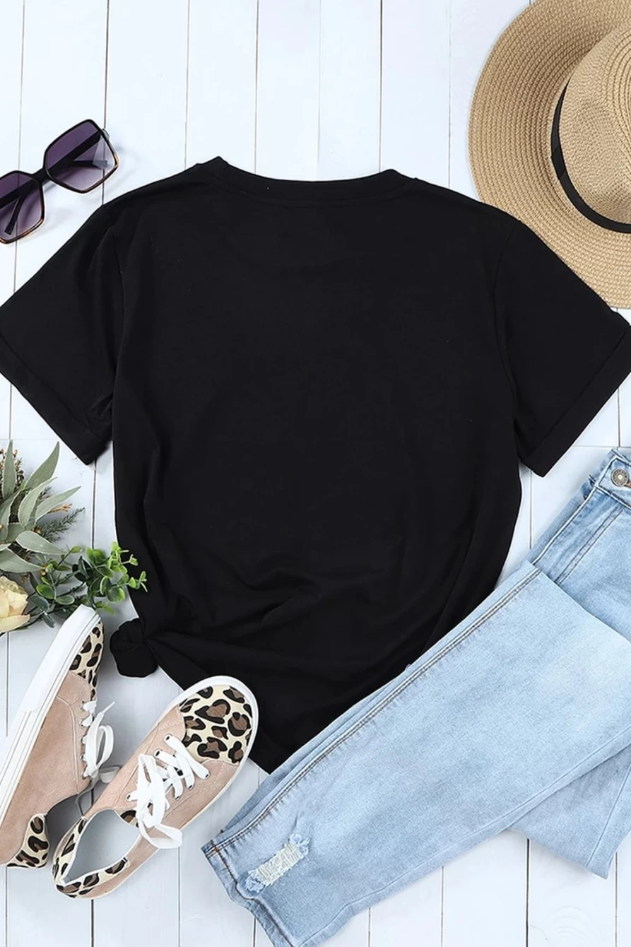 SheWin Women's Black Cowgirl Graphic Tee - Short Sleeve Crewneck Western Shirt