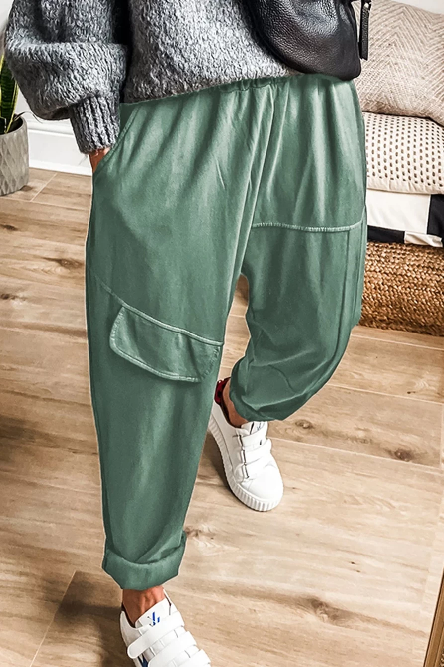 Shewin Women's Mist Green High Waist Patchwork Loose Fit Pants - Boho Chic Casual Trousers