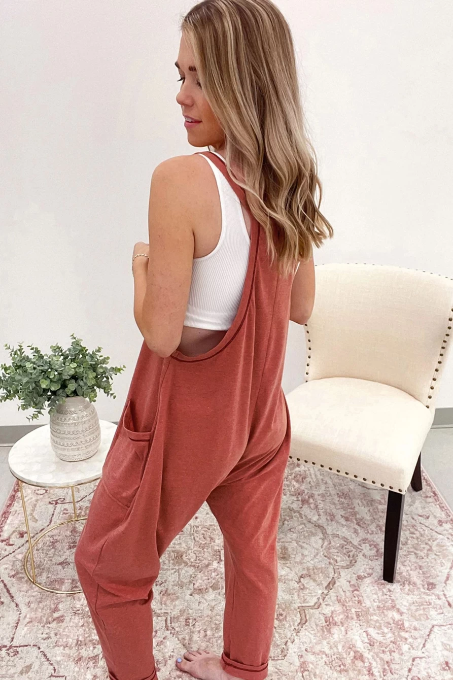 Women's Gold Flame Solid Color Loose Fit Harem Jumpsuit by Shewin