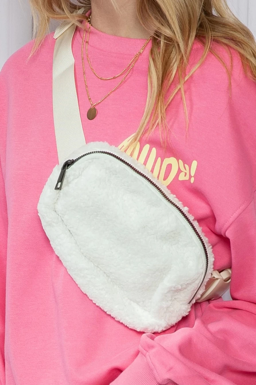 Shewin Women's Bright White Sherpa Crossbody Bag with Adjustable Strap