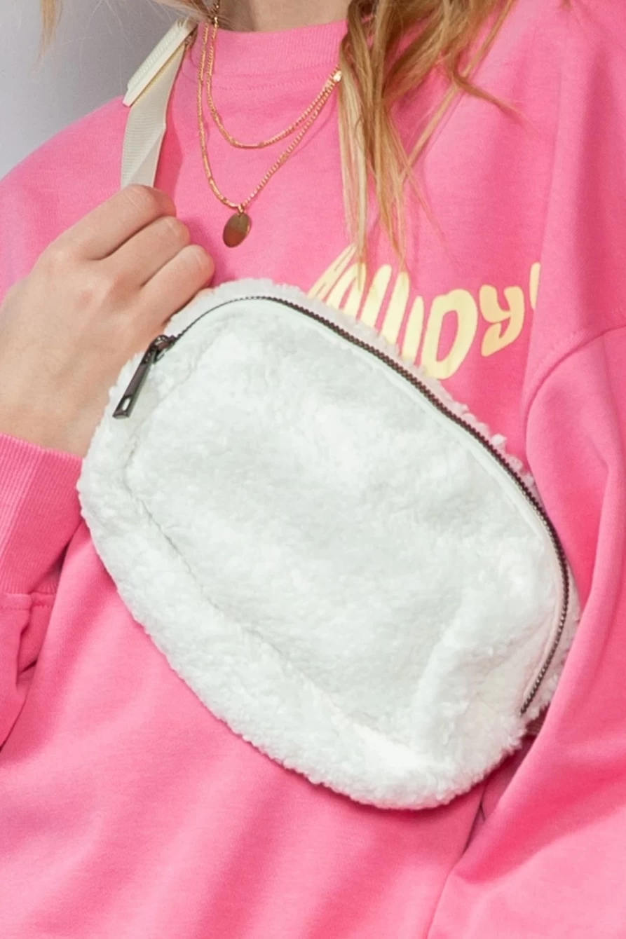 Shewin Women's Bright White Sherpa Crossbody Bag with Adjustable Strap