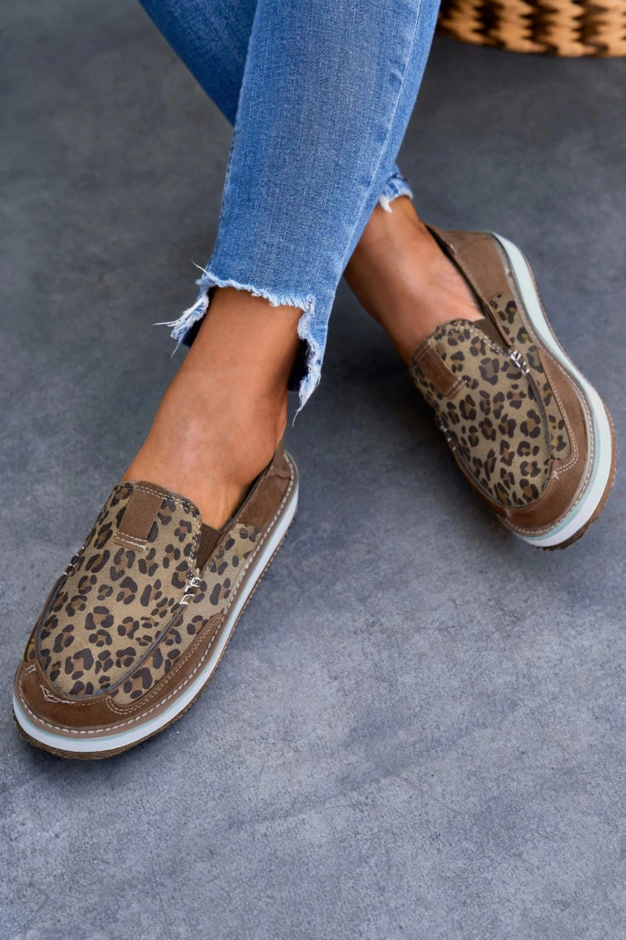 Women's Shewin Brown Leopard Print Colorblock Casual Sneakers