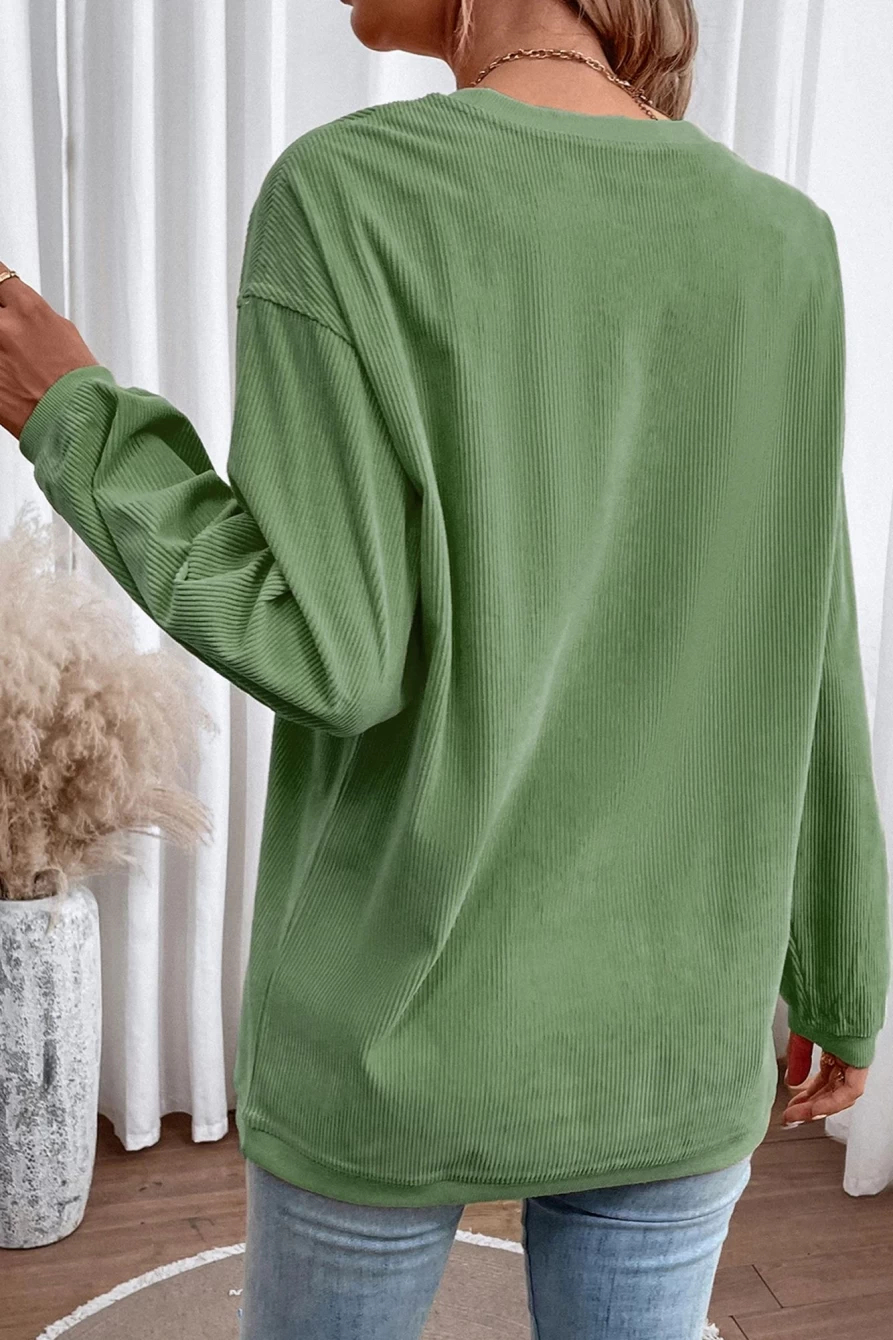 "SheWin Women's Grass Green Sequin Ribbed Christmas Graphic Sweatshirt - Merry & Bright Holiday Top"