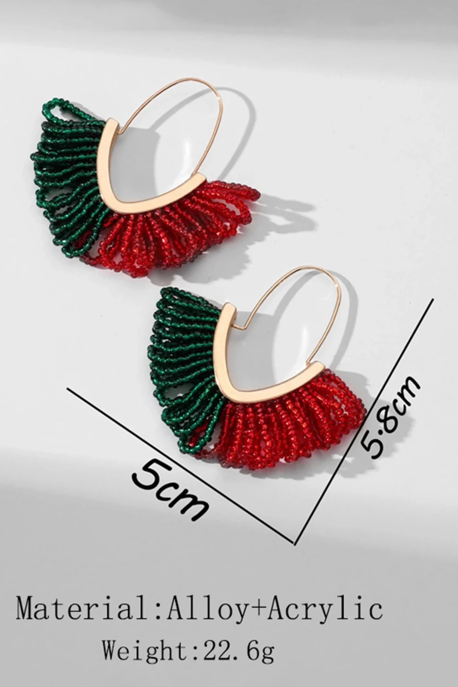 "Shewin Gold Rice Bead Color Block Christmas Earrings for Women - Festive Holiday Jewelry"