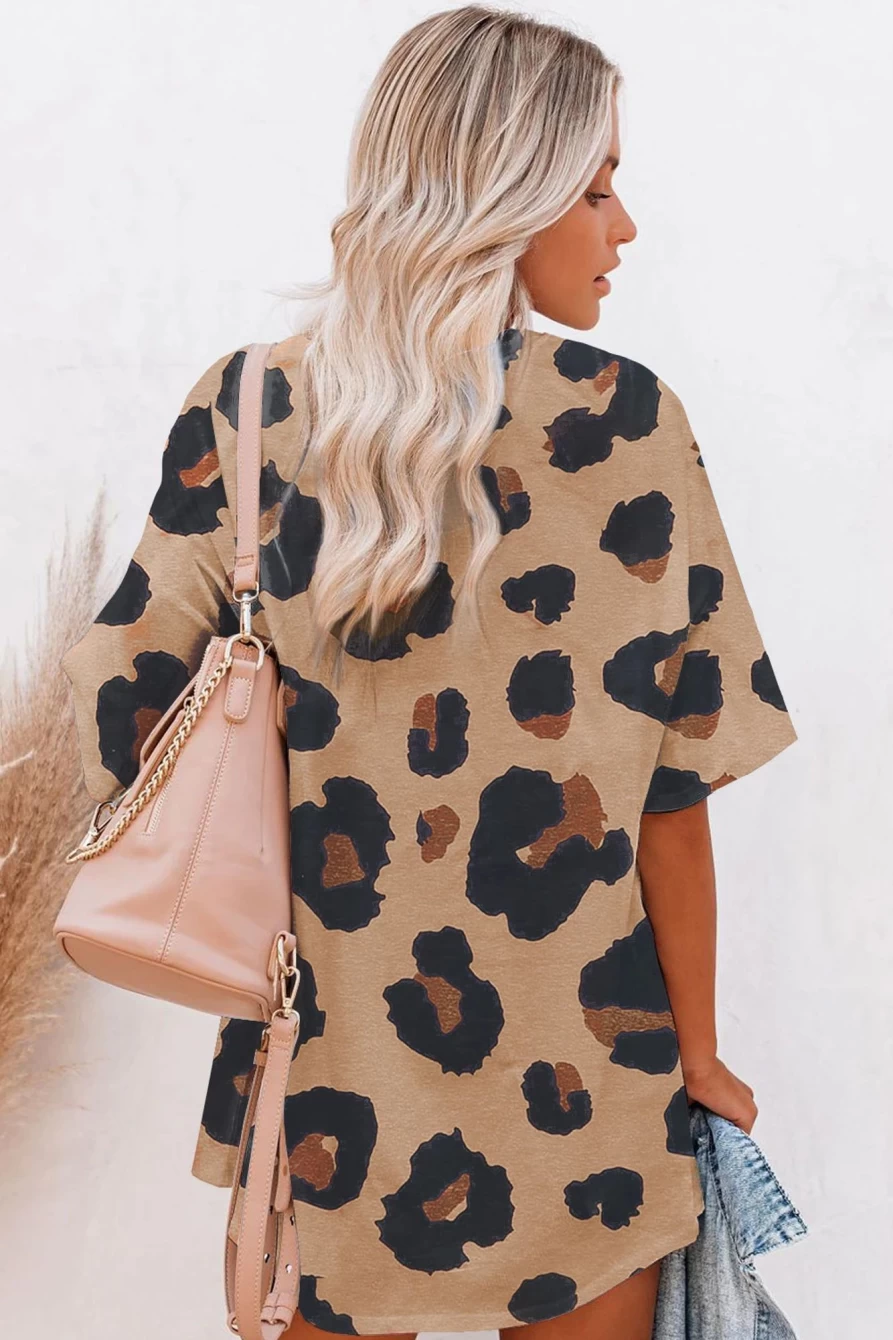 Shewin Women's Leopard Print Oversized Boyfriend T-Shirt Casual Comfort Fit