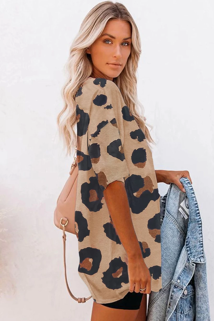 Shewin Women's Leopard Print Oversized Boyfriend T-Shirt Casual Comfort Fit