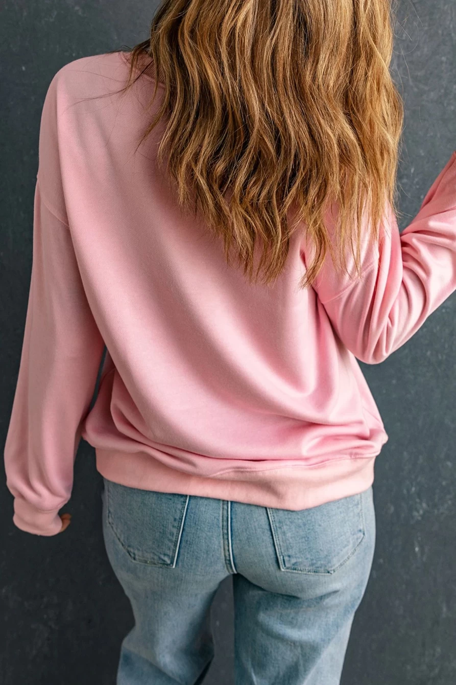 "SheWin Women's Pink Lover Letter Graphic Oversized Drop Shoulder Sweatshirt"