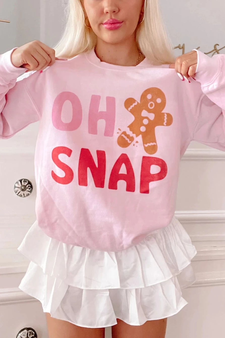 Women's Pink Christmas Gingerbread Man Graphic Sweatshirt - Shewin Holiday Funny Xmas Pullover Cozy Casual Crewneck