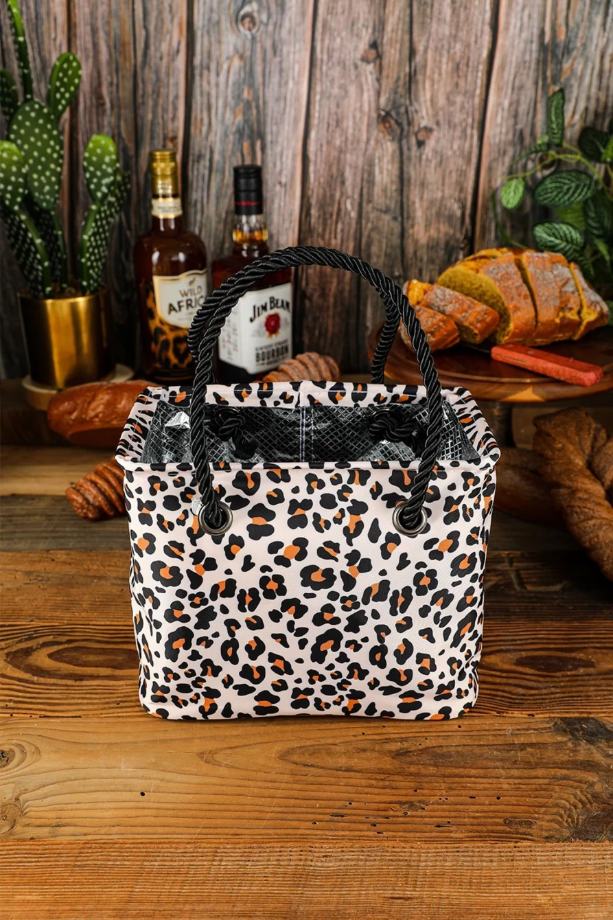 Shewin Women's White Leopard Print Waterproof Canvas Toiletry Bag