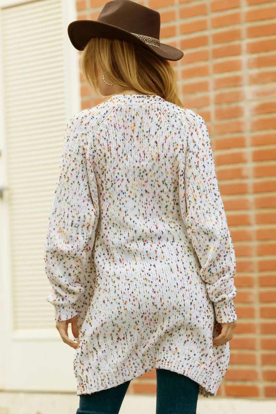 Women's White Long Pocketed Open Front Cardigan by Shewin