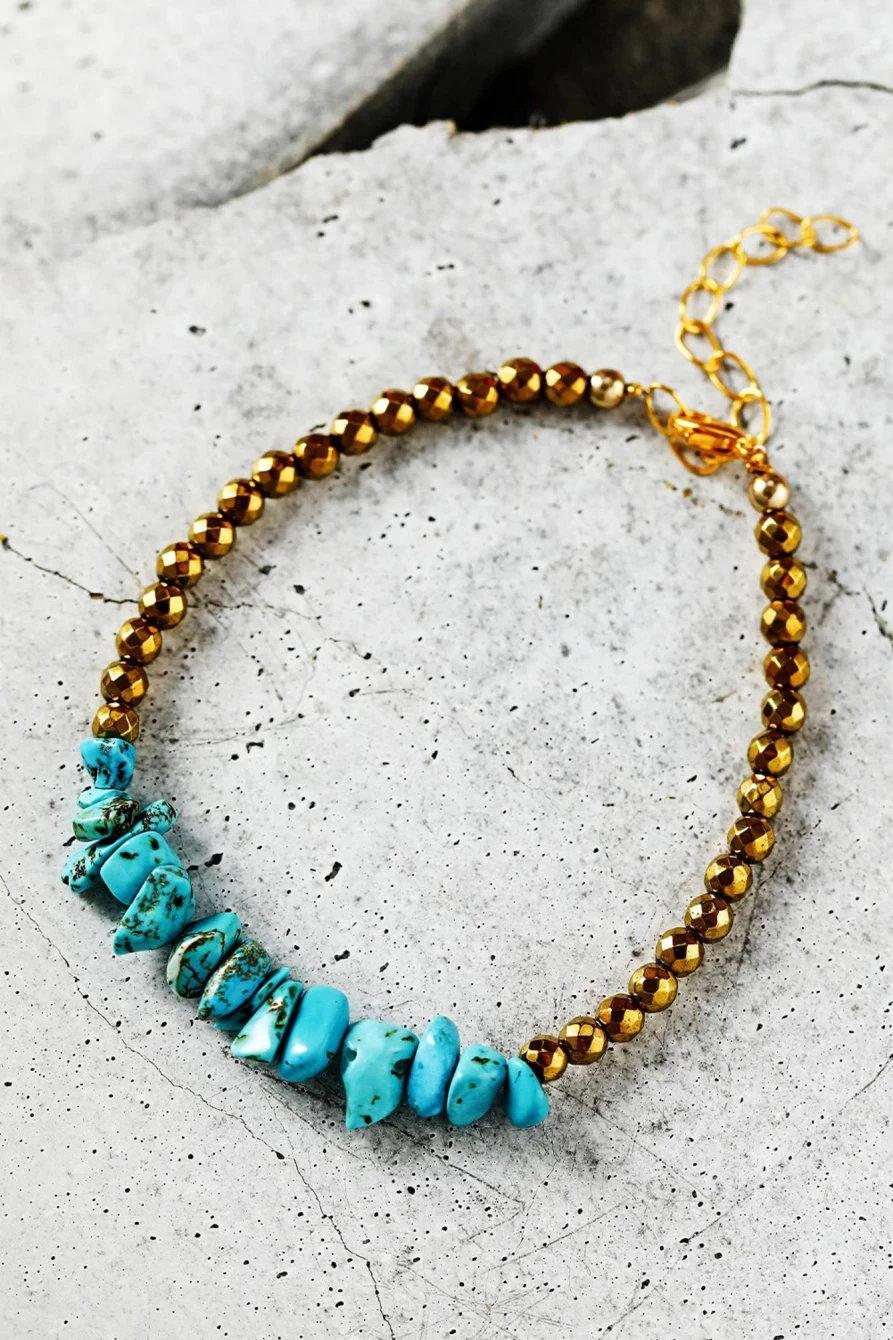 Shewin Gold Vintage Turquoise Adjustable Bracelet for Women