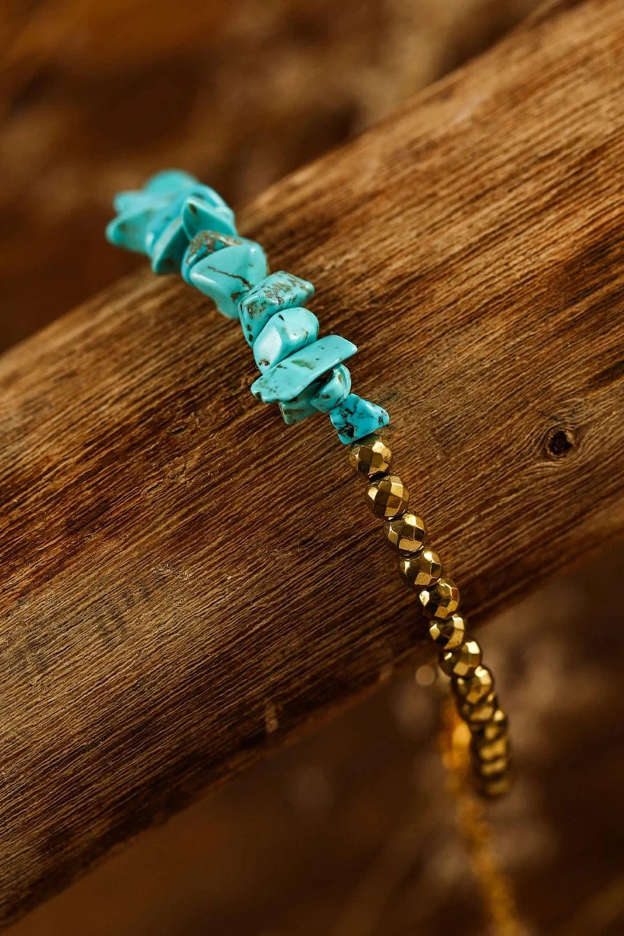 Shewin Gold Vintage Turquoise Adjustable Bracelet for Women