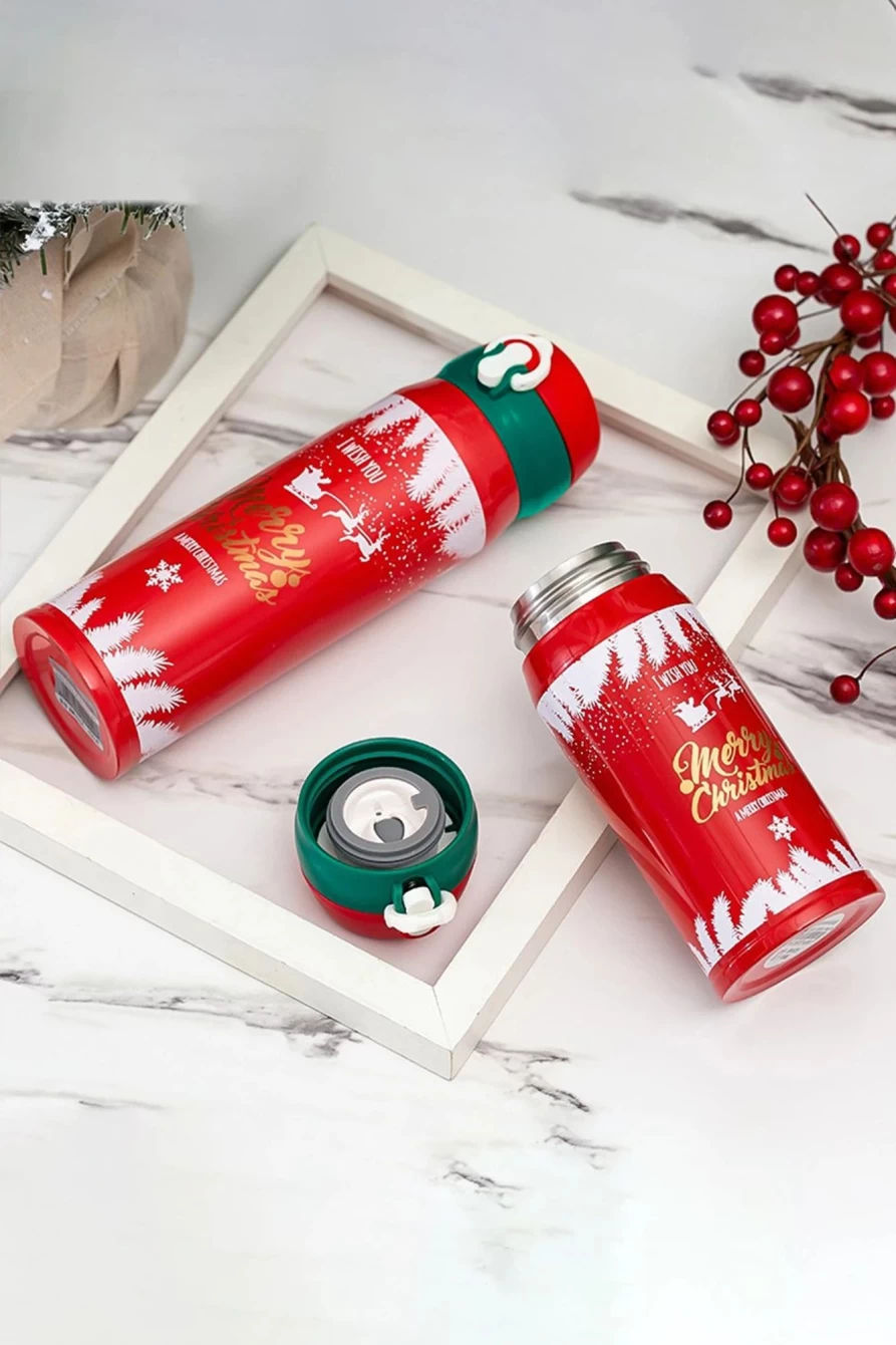 "Shewin Fiery Red Christmas Vacuum Cup - Festive Holiday Travel Mug for Women"