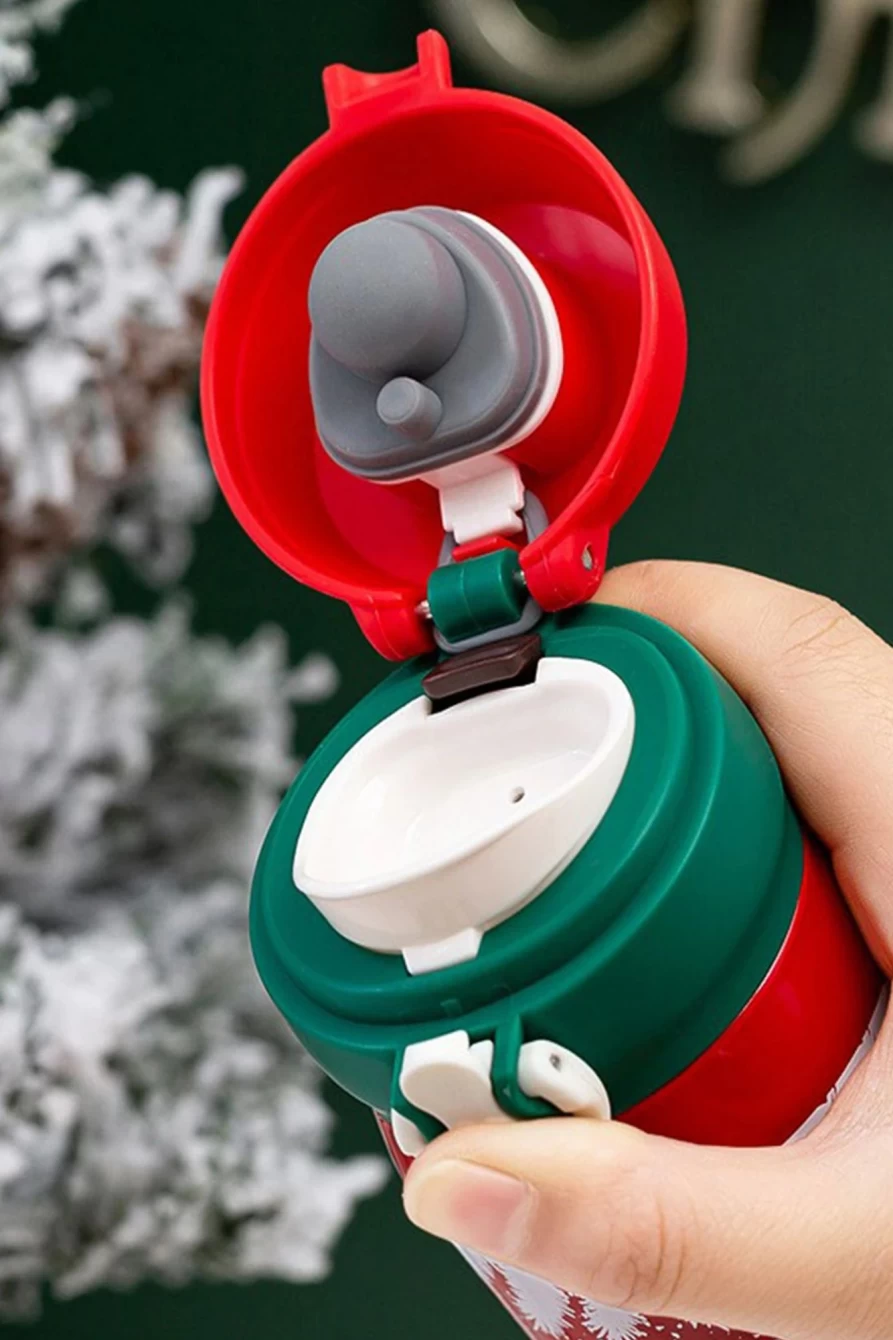 "Shewin Fiery Red Christmas Vacuum Cup - Festive Holiday Travel Mug for Women"