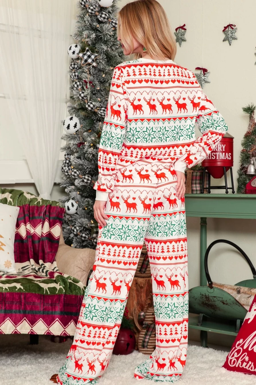 Shewin Women's Bright White Christmas Pullover & Drawstring Pants Pajama Set - Cozy Holiday Sleepwear