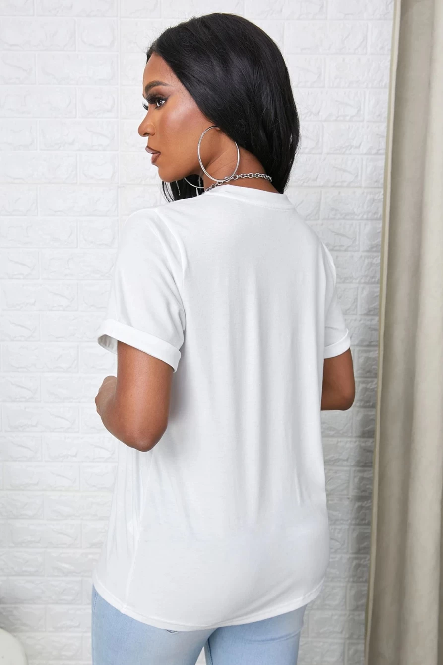 "Women's White Hello Fall Pumpkin Print Graphic Tee - Shewin Seasonal Autumn T-Shirt"