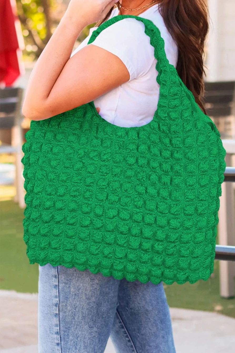 "Shewin Green Textured Pleated Bubble Shoulder Bag for Women"