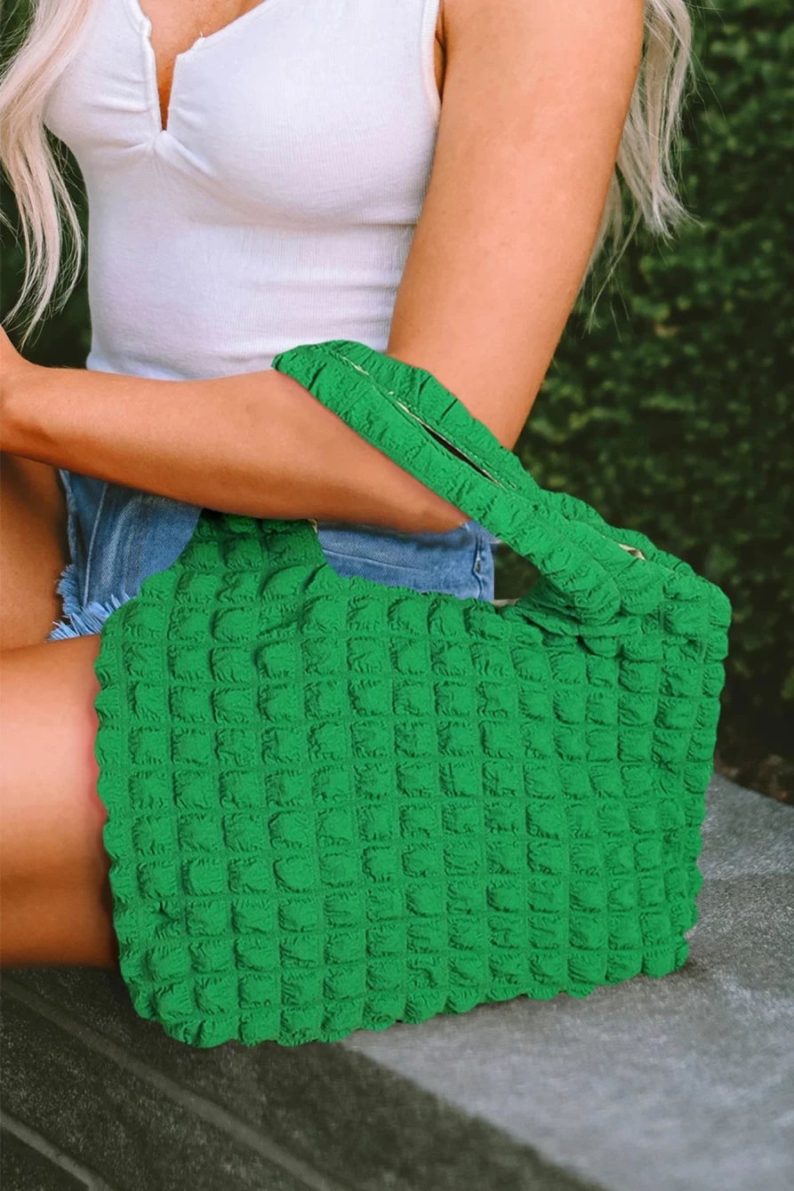 "Shewin Green Textured Pleated Bubble Shoulder Bag for Women"