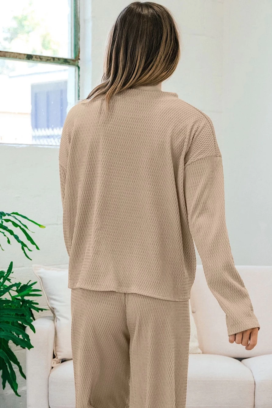 Women's Smoke Gray Loose Fit Textured Pullover and Pants Set by Shewin - Comfortable Casual Outfit