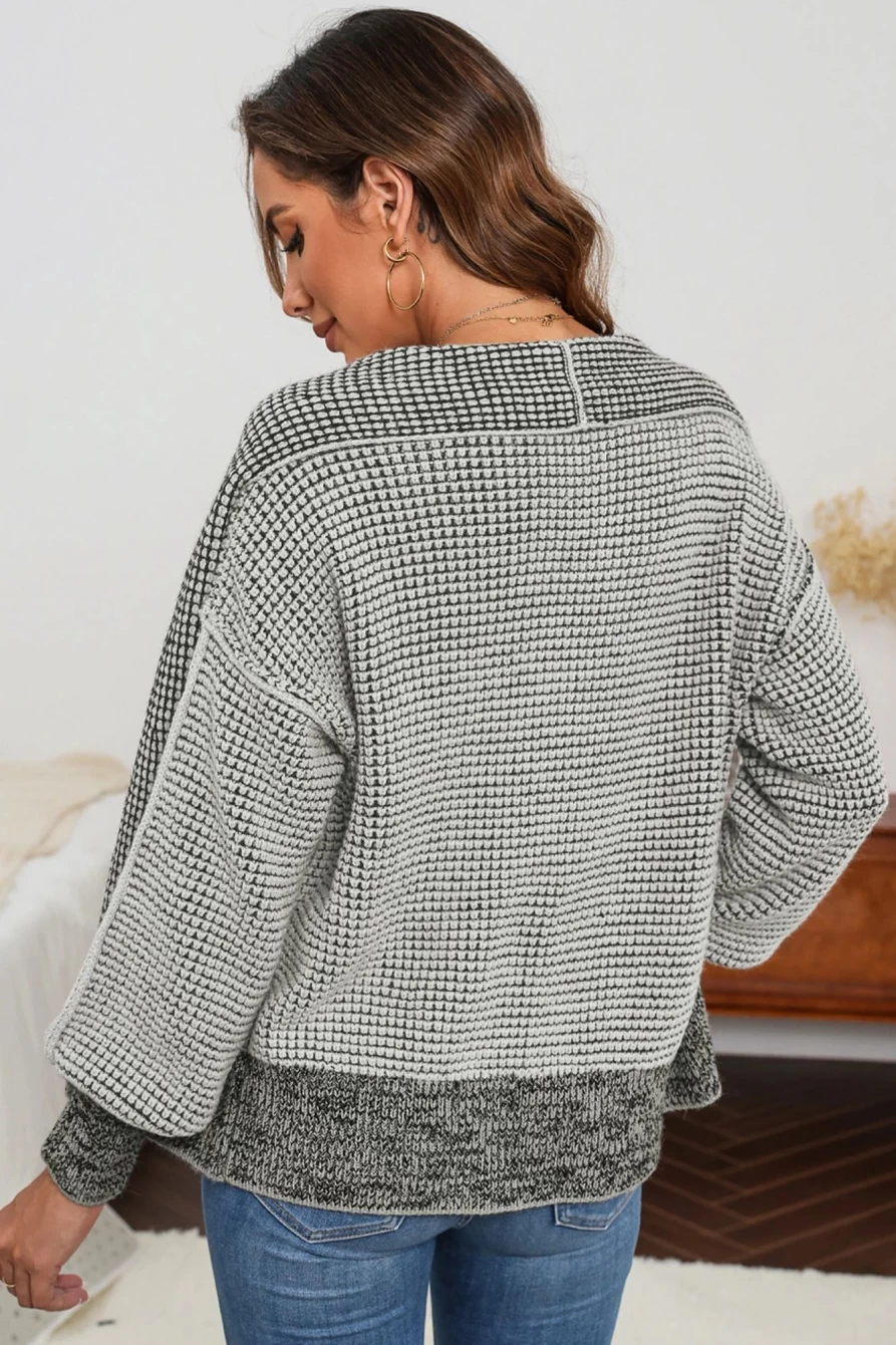 Shewin Women's Gray Chunky Knit Cardigan with Drop Sleeves and Pockets