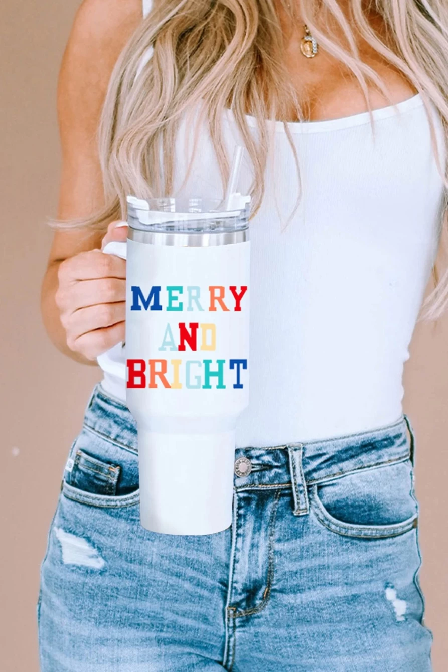 Shewin 40Oz Merry And Bright Stainless Steel Cup for Women, White - Insulated Tumbler with Graphic Design, BPA-Free