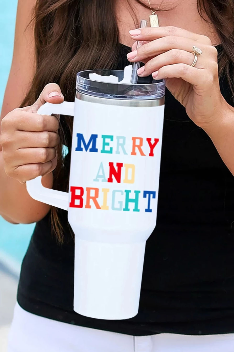 Shewin 40Oz Merry And Bright Stainless Steel Cup for Women, White - Insulated Tumbler with Graphic Design, BPA-Free