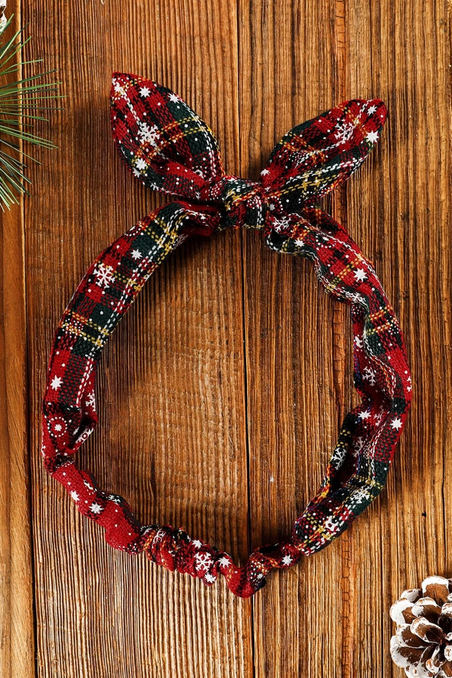 Shewin Women's Burgundy Christmas Plaid Snowflake Hair Bow Tie for Holidays