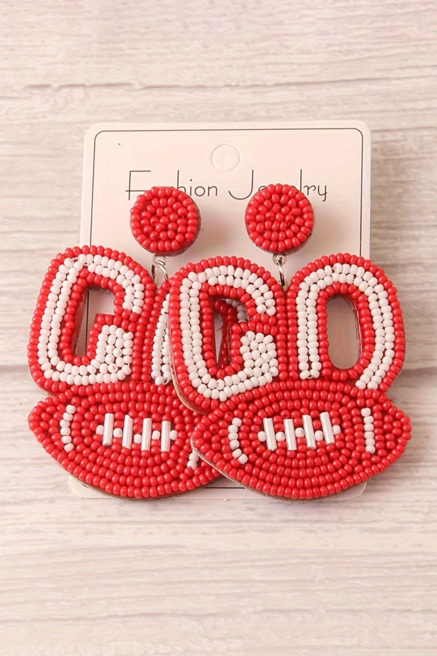 "Shewin Fiery Red Beaded Baseball Drop Earrings for Women"