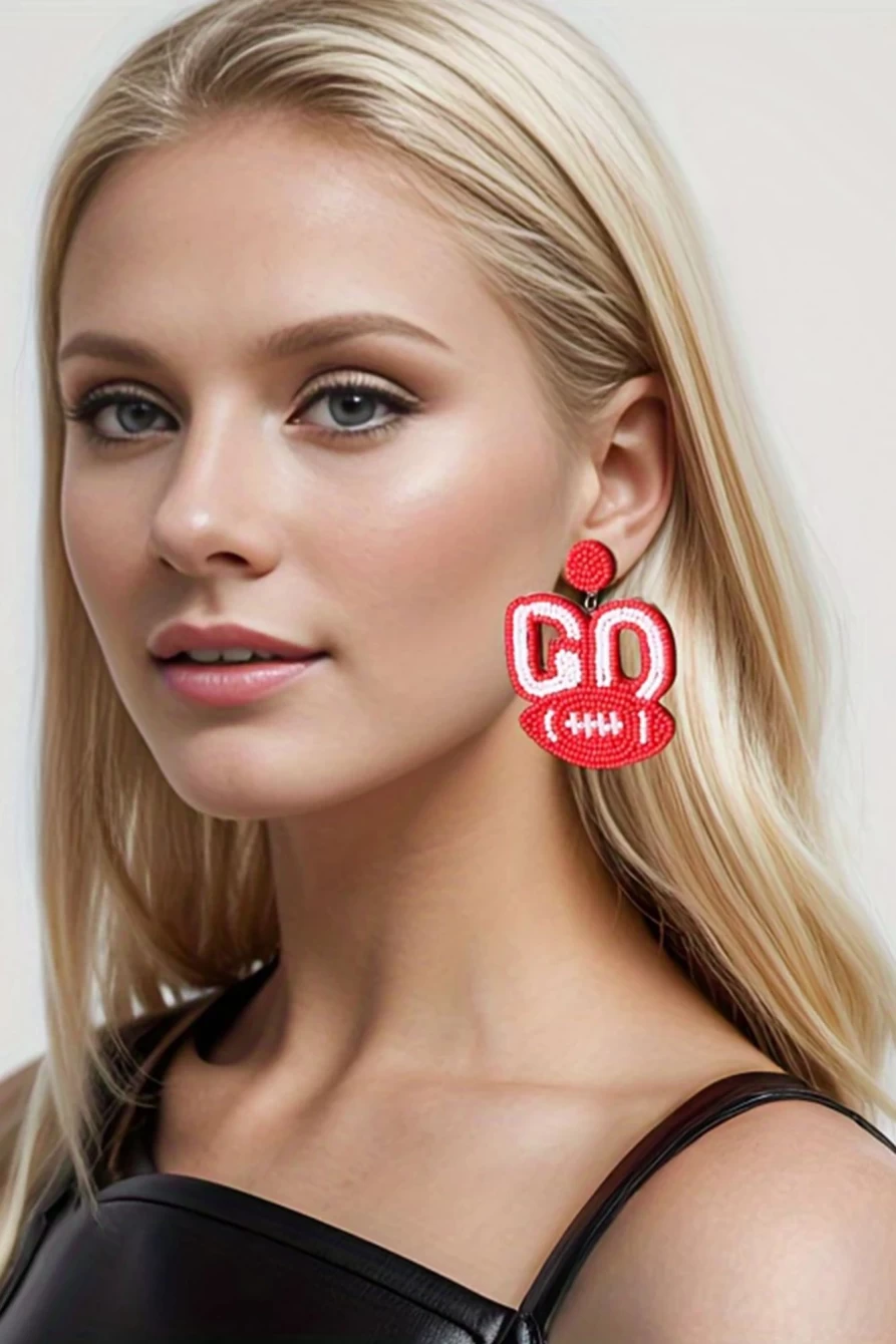 "Shewin Fiery Red Beaded Baseball Drop Earrings for Women"