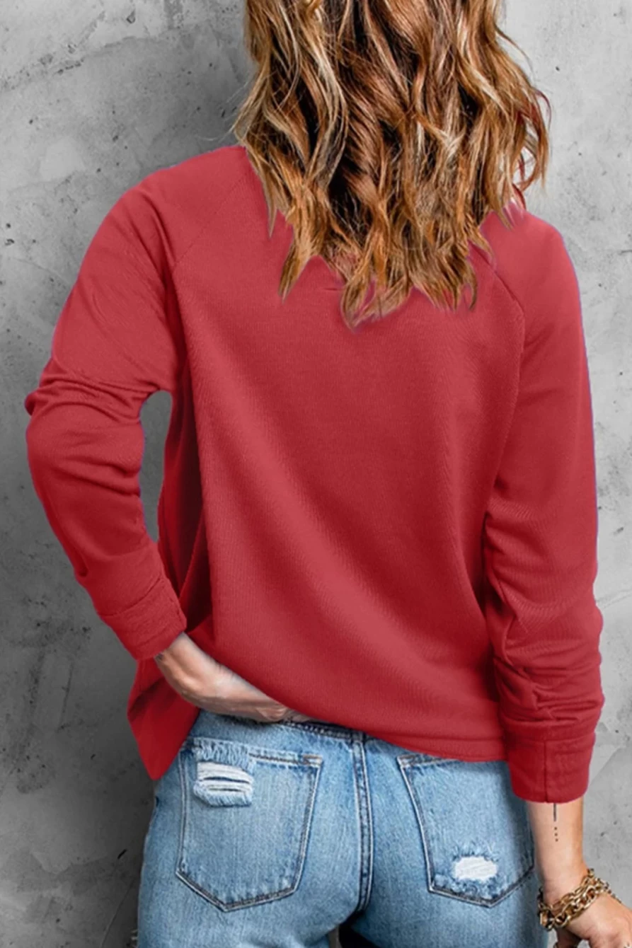 Shewin Women's Red Merry & Bright Sequin Graphic Raglan Sleeve Sweatshirt
