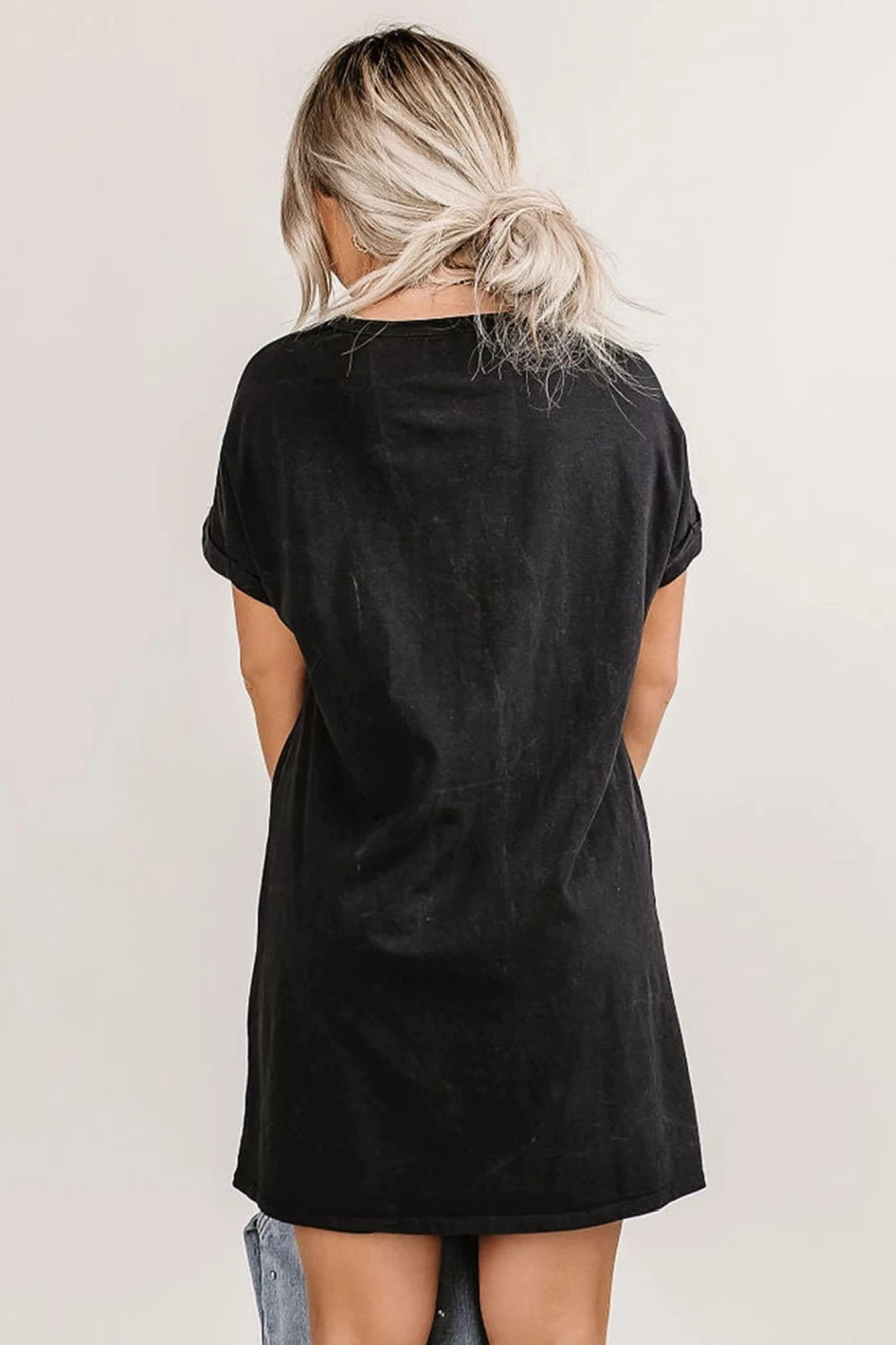 Shewin Women's Black Nashville Music Festival Trending T-Shirt Dress