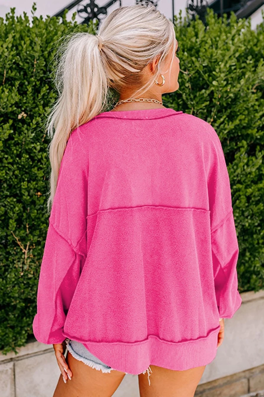 Shewin Women's Valentine Shiny Goblet Graphic Sweatshirt - Strawberry Pink Henley Pullover