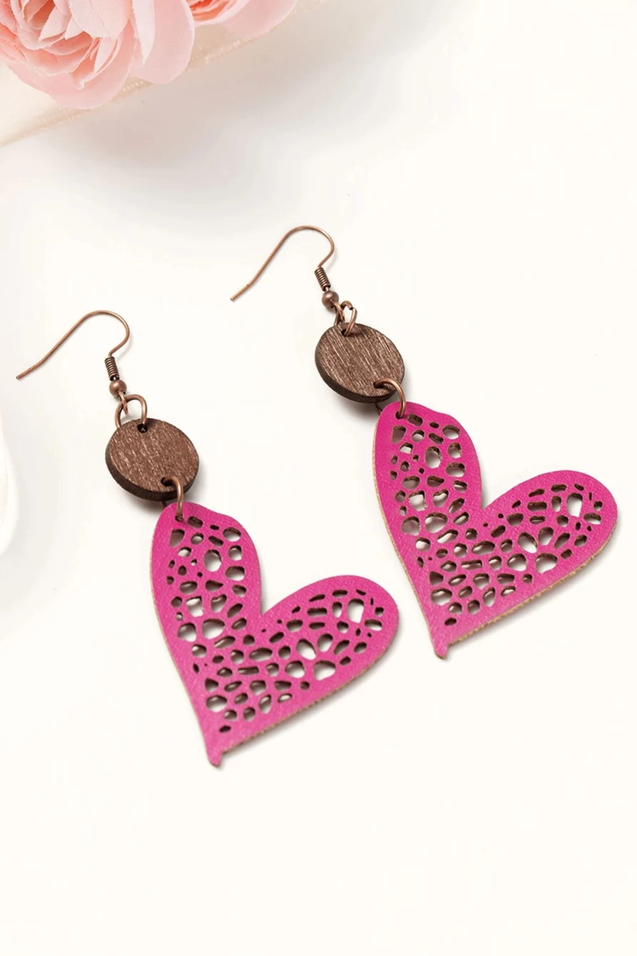 "Shewin Rose Red Valentine's Day Hollow Heart Dangle Earrings for Women"