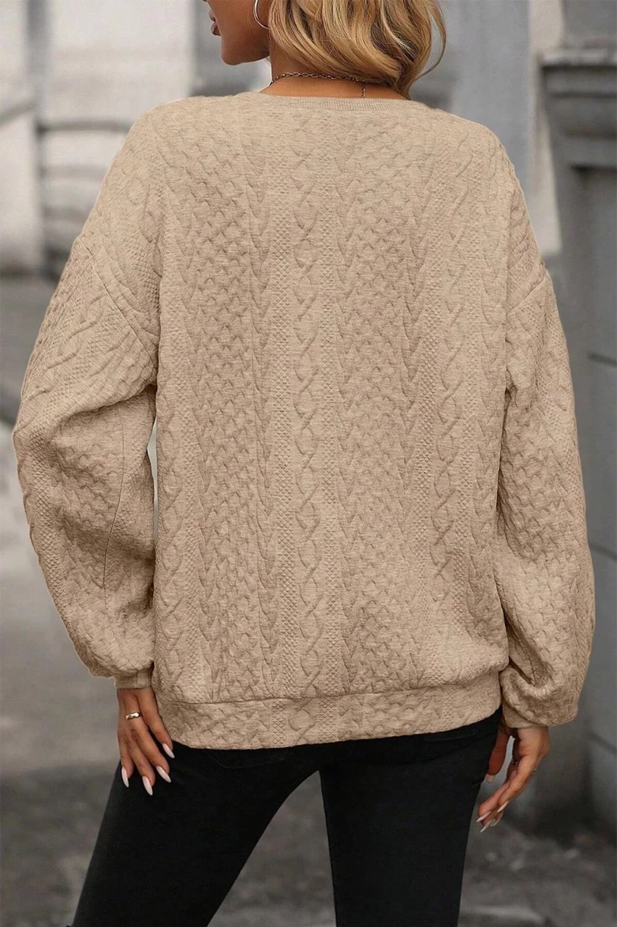 "Shewin Women's Parchment Casual Round Neck Knitted Sweater"