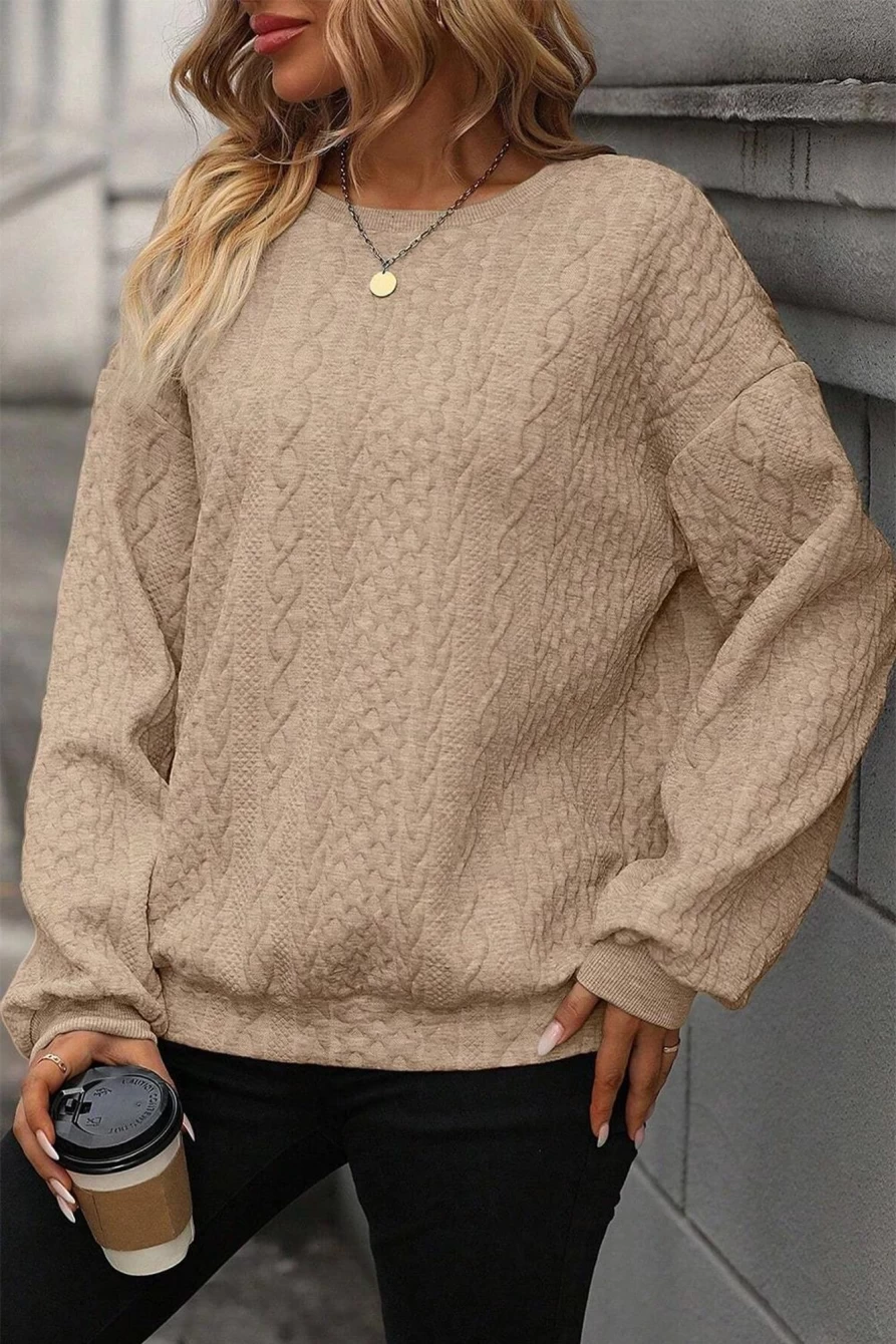 "Shewin Women's Parchment Casual Round Neck Knitted Sweater"