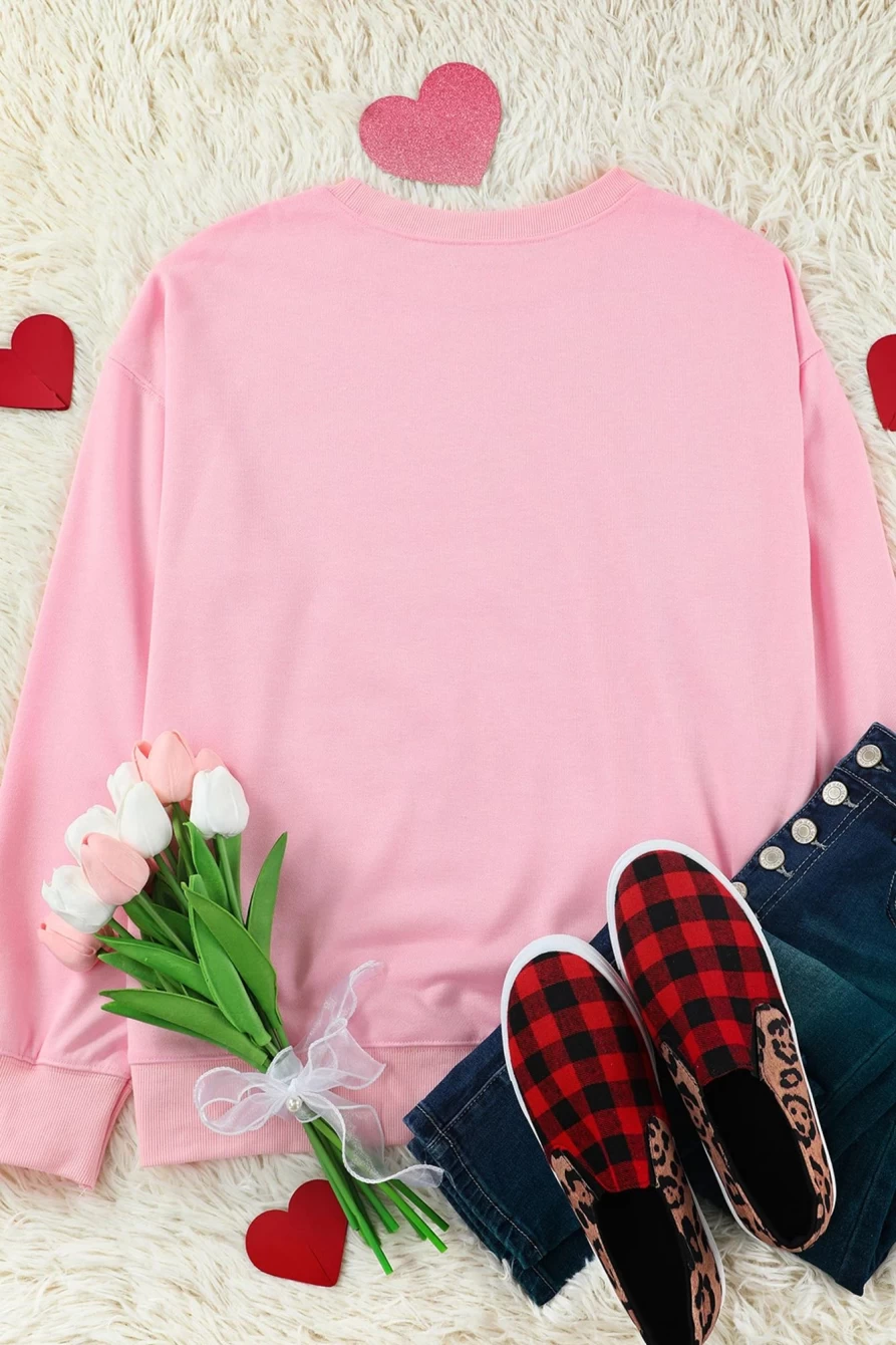 Shewin Women's Pink Be Mine Graphic Pullover Sweatshirt