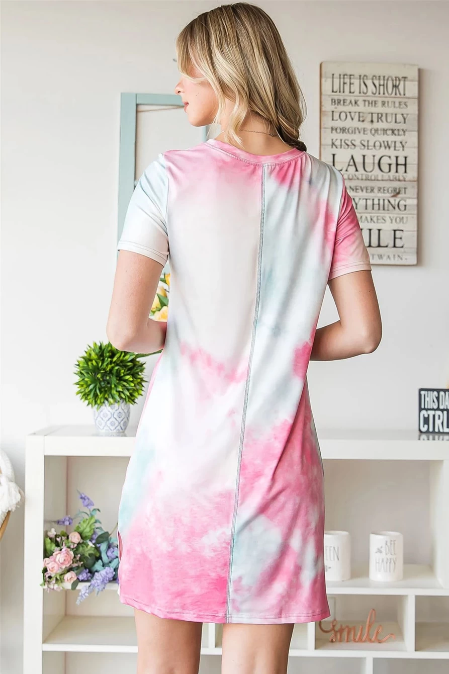 Shewin Women's Tie-Dye T-Shirt Dress with American Flag Print - Multicolor Casual Summer Dress