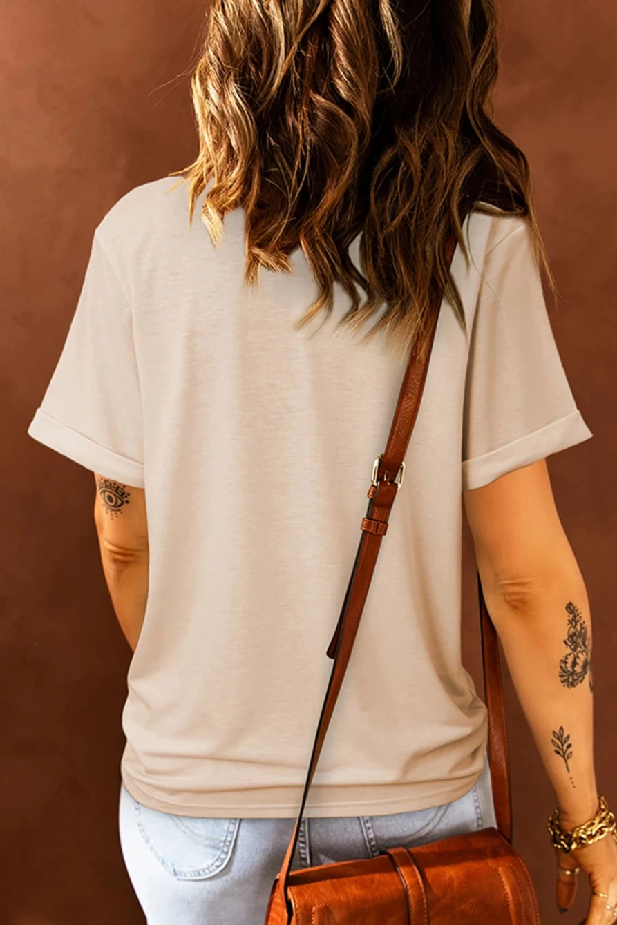 Women's Khaki Casual Animal Print Graphic Tee - Shewin Round Neck T-Shirt