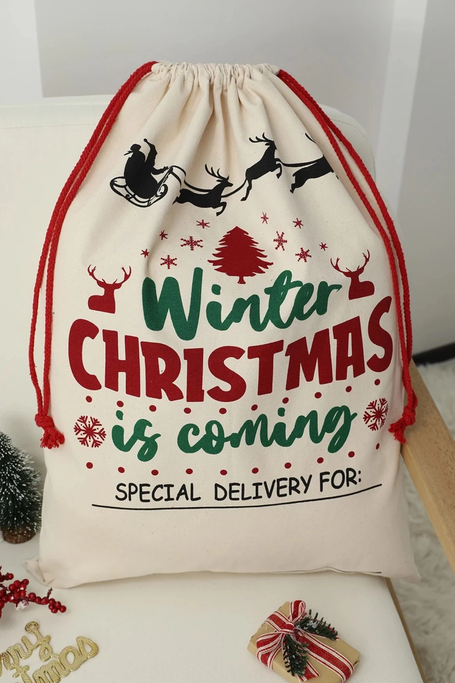 "Shewin Multicolor Christmas Drawstring Gift Bag for Women - Festive Canvas Goody Bags"
