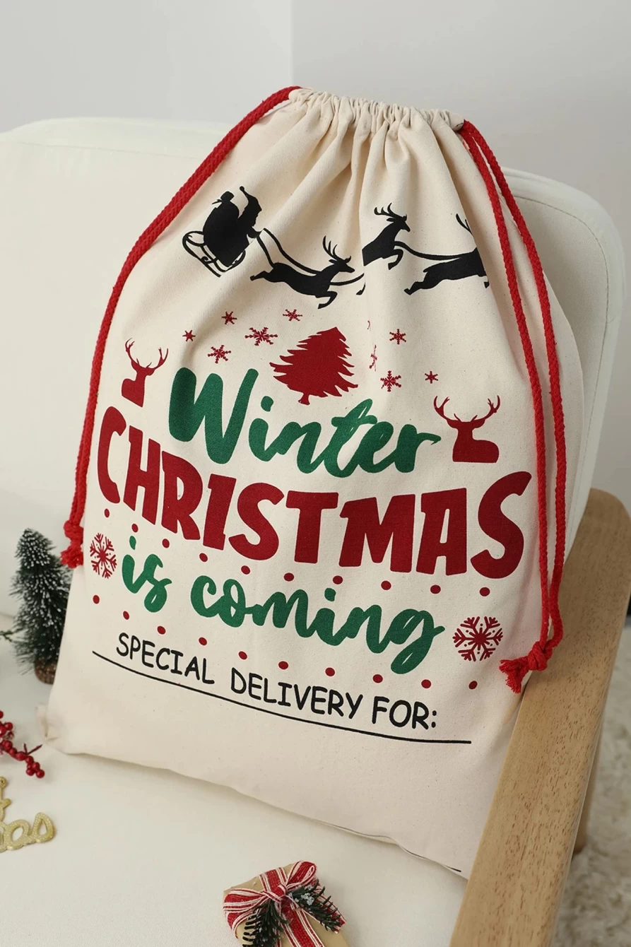 "Shewin Multicolor Christmas Drawstring Gift Bag for Women - Festive Canvas Goody Bags"