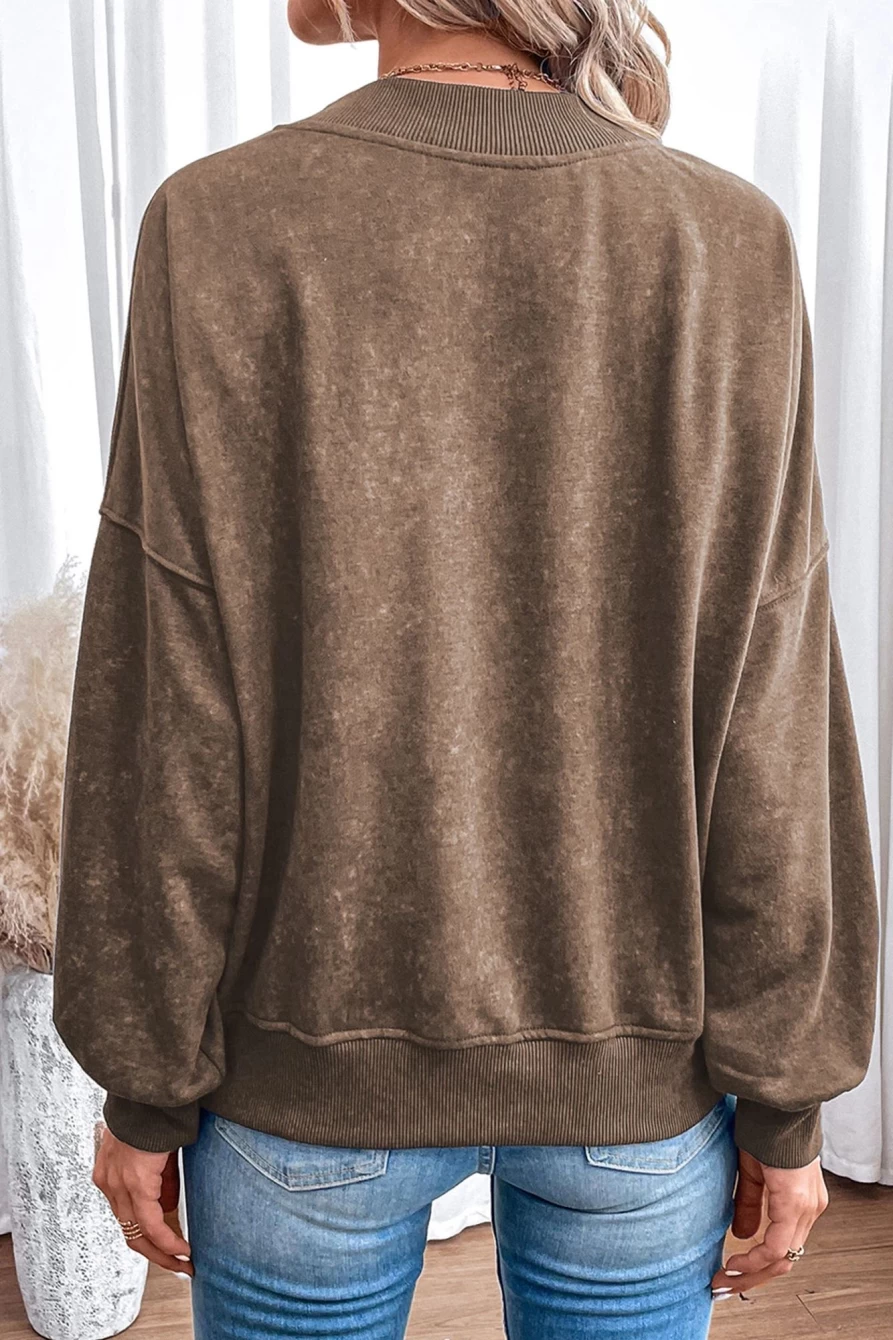 Shewin Women's Brown Howdy Graphic Print Round Neck Sweatshirt