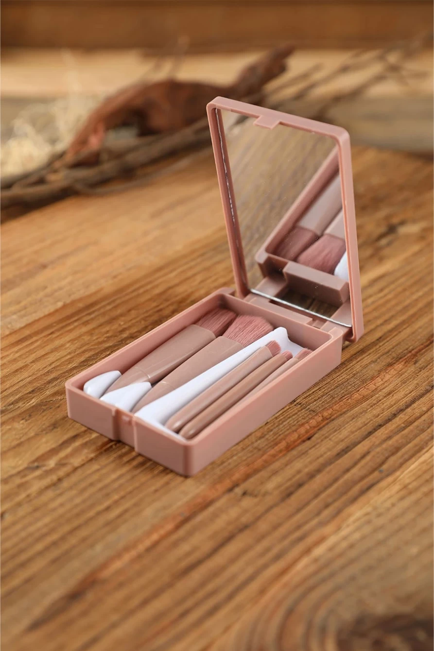 "Shewin 5Pcs Pink Portable Makeup Brushes Set With Mirror for Women"
