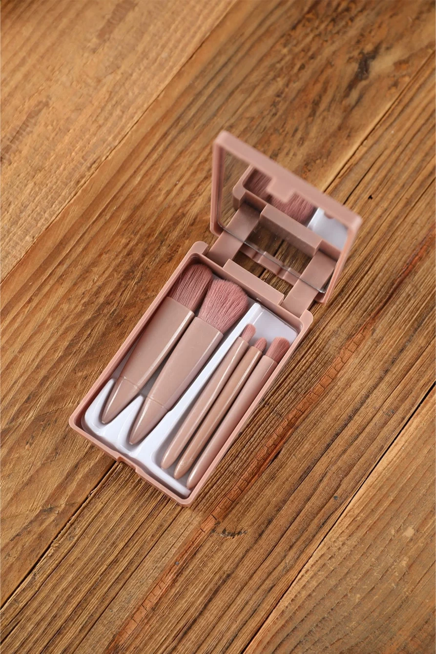 "Shewin 5Pcs Pink Portable Makeup Brushes Set With Mirror for Women"