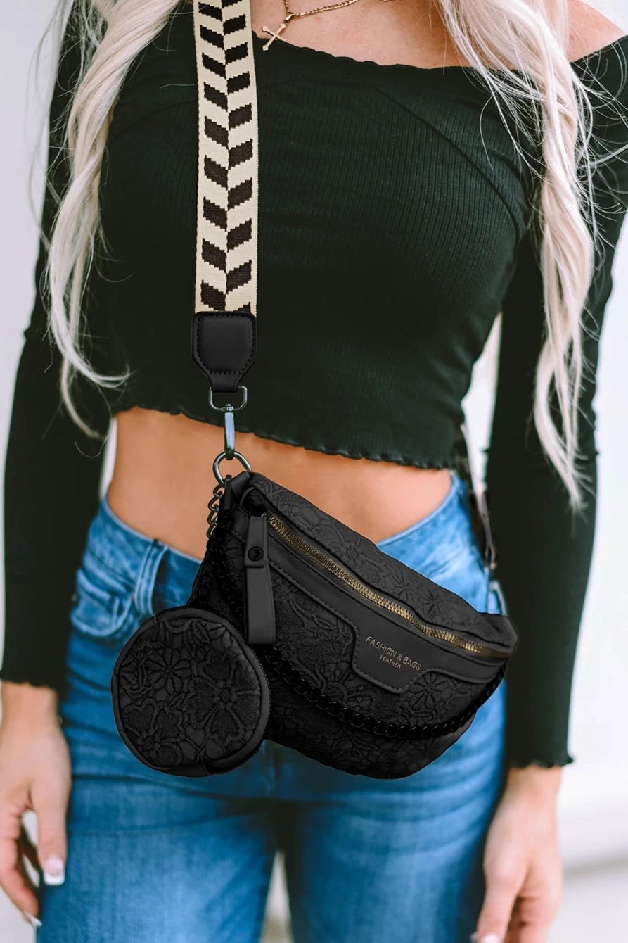 Shewin Women's Black Colorblock Crossbody Bag with Detachable Coin Purse