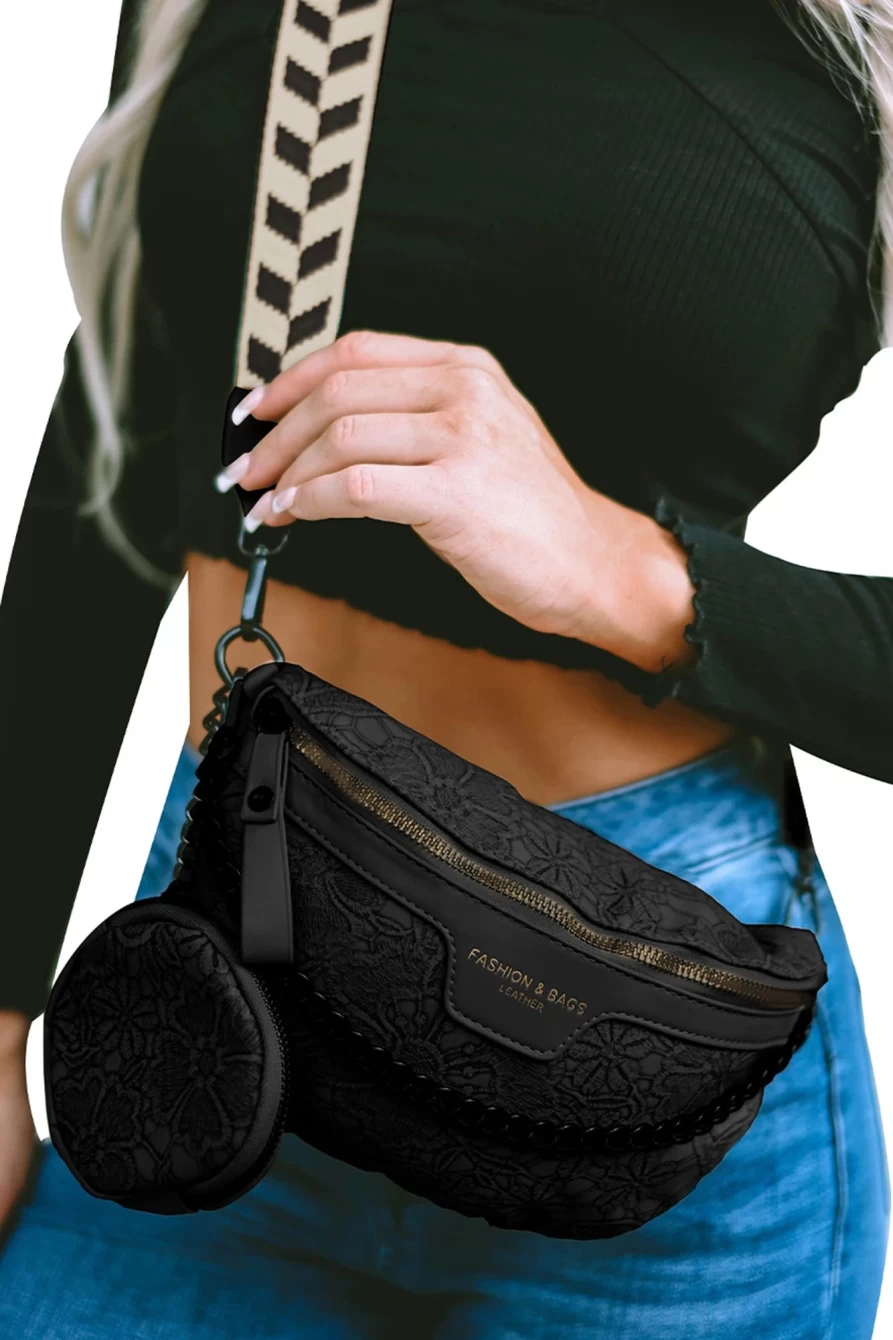 Shewin Women's Black Colorblock Crossbody Bag with Detachable Coin Purse