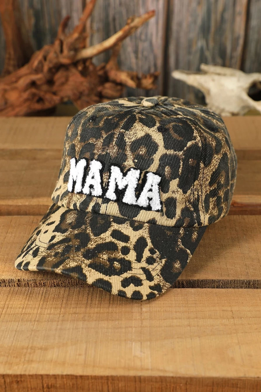 Shewin Women's Leopard Print Mama Letter Embroidered Baseball Cap