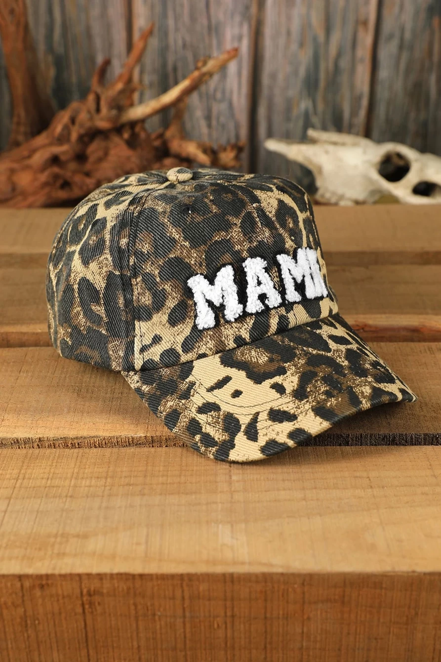 Shewin Women's Leopard Print Mama Letter Embroidered Baseball Cap