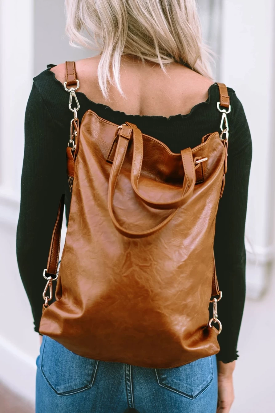 Shewin Women's Vintage Chestnut Leopard Print Backpack with Zipper Closure